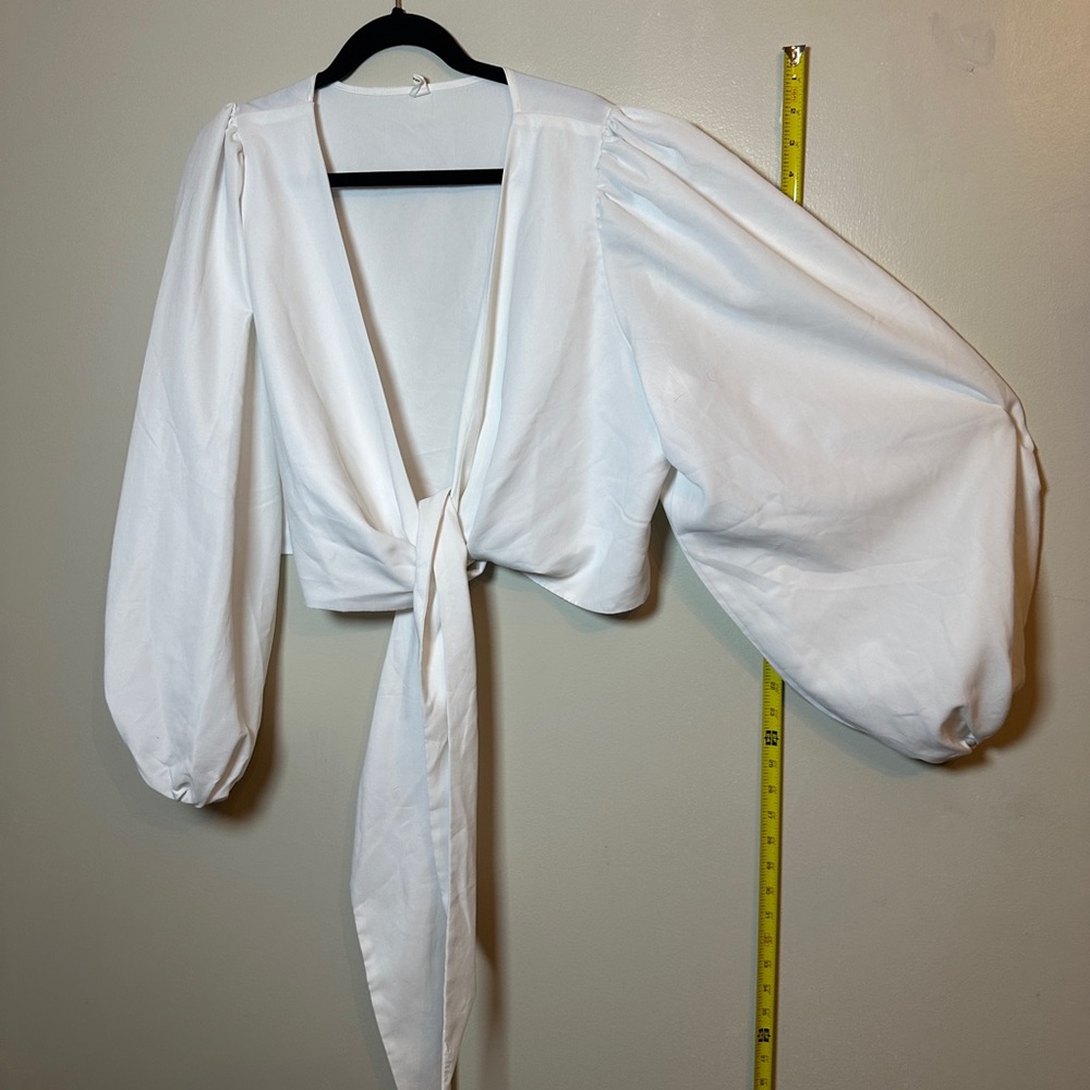 Elegant White Puff Sleeve Wrap Top